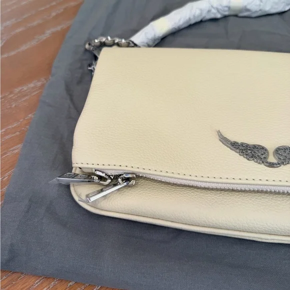 NWT Zadig & Voltaire Rock Grained Leather Shoulder Crossbody Bag Clutch - Flash
